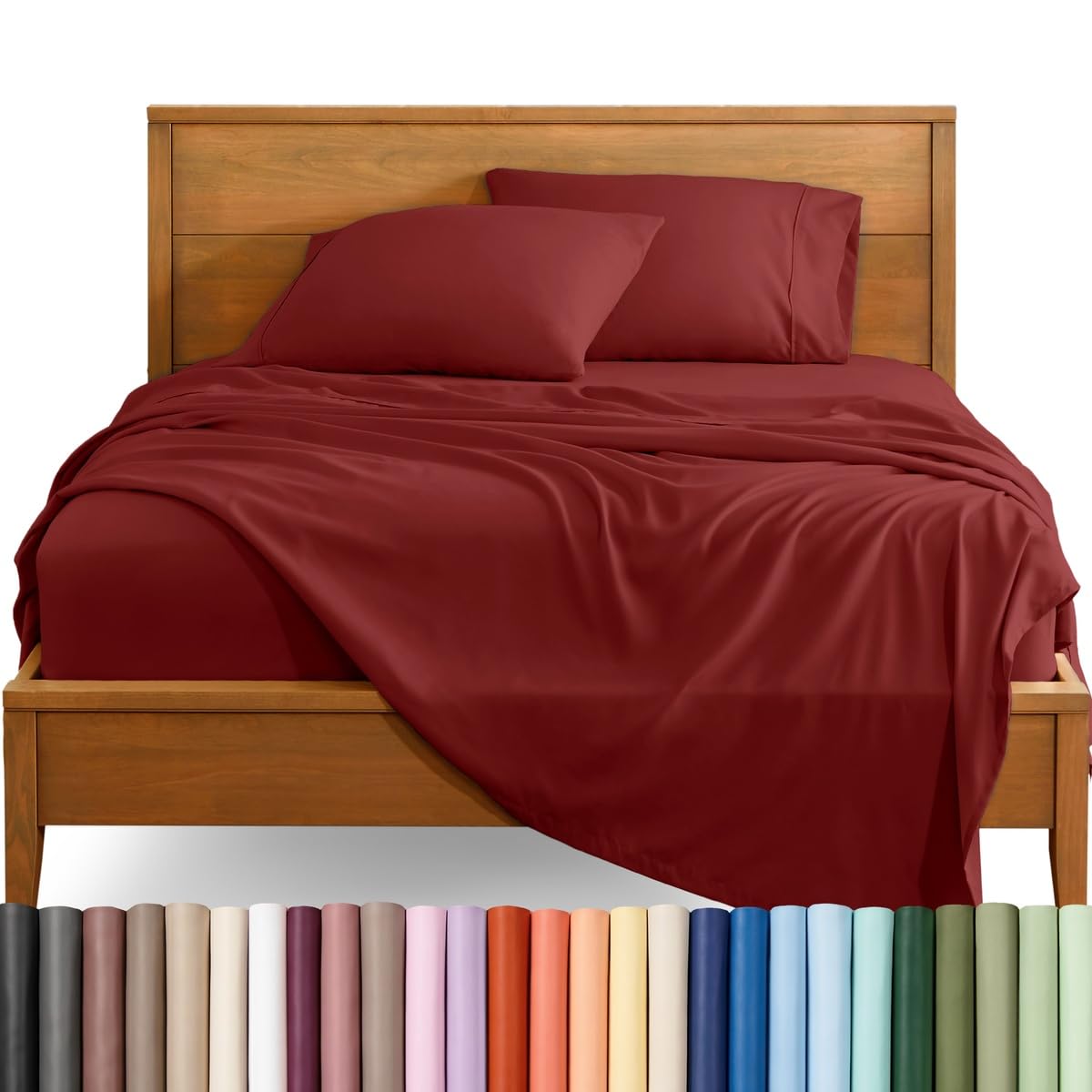 Bare Home Queen Sheet Set - 1800 Ultra-Soft Microfiber Queen Bed Sheets - Double Brushed - Deep Pockets - Easy Fit - 4 Piece Set - Bed Sheets (Queen, Rosewood) โ image 1