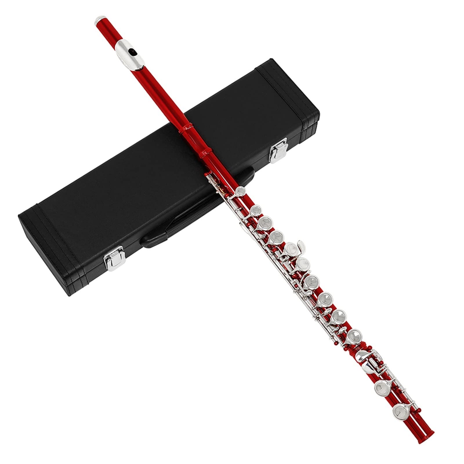 TSTS Flauto traverso Flauto Rosso A 16 Fori con Chiave E Strumento A Fiato in Legno Tono C Flauto in Cupronichel con Chiave in Argento Nichelato con Custodia Musicale