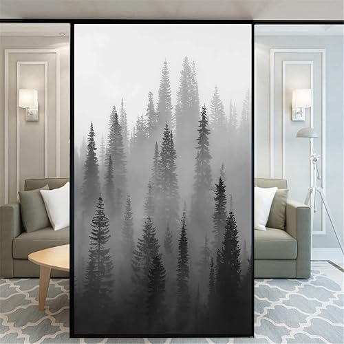 Xijier Imágenes de Bosque de Privacidad Sin Pegamento 110H Cubierta Decorativa de Vidrio Esmerilado para Puerta y Ventana - 70x100cm (27.6"x39.4")