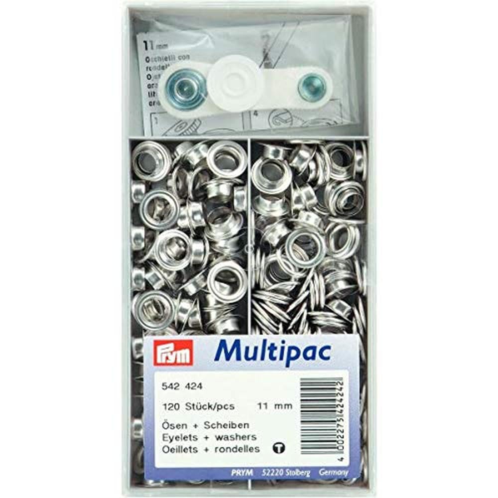 Prym 542426-1 Ojales y Arandelas, Acero Inoxidable, latón, Plata, 14 mm, 80