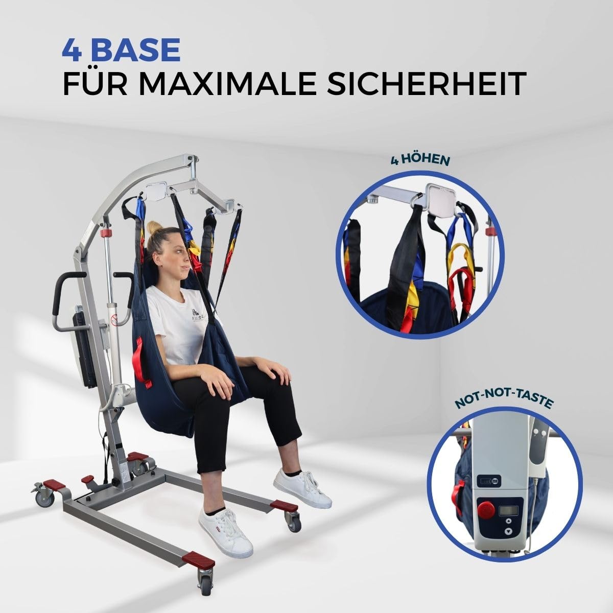 Mobiclinic®, Elektrischer Patientenlifter für Senioren, Faltbar, bis 180 kg, Vormontierter Rahmen, Inklusive Transfergurt, Verstellbare Breite, Räder mit Bremsen, Sicher, Stahl, Fortuna