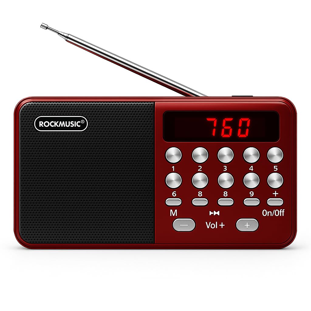 Pocket Blast FM Radio with Bluetooth Speaker with Powerful Sound,FM Recording, Antenna, 6w-12 Hours (USB Charging) and Number Pad (AUX, SD Card, USB Input) (Red, 2.0 Channel) (FM RED_615)