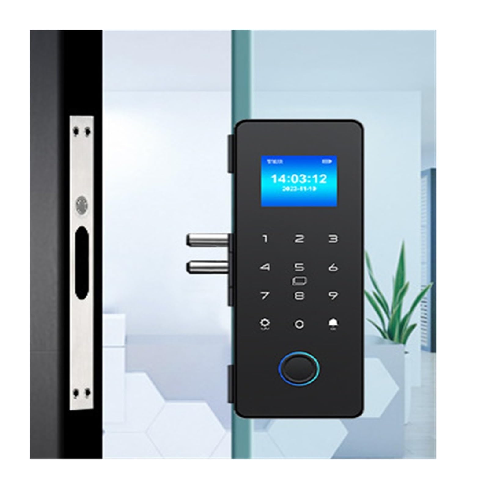 Cerradura inteligente con huella dactilar y Bluetooth for puerta corrediza de vidrio, tarjeta digital electrónica, desbloqueo remoto por aplicación, Resistente a la intemperie(A)