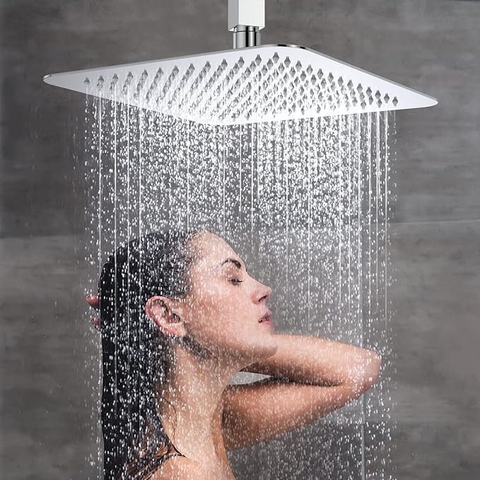 Image of AMJ Mirror Stainless Steel 304 Square Ultra Slim High Pressure Rainfall Shower Head for Bathroom Without Arm (6X6 (6INCH))