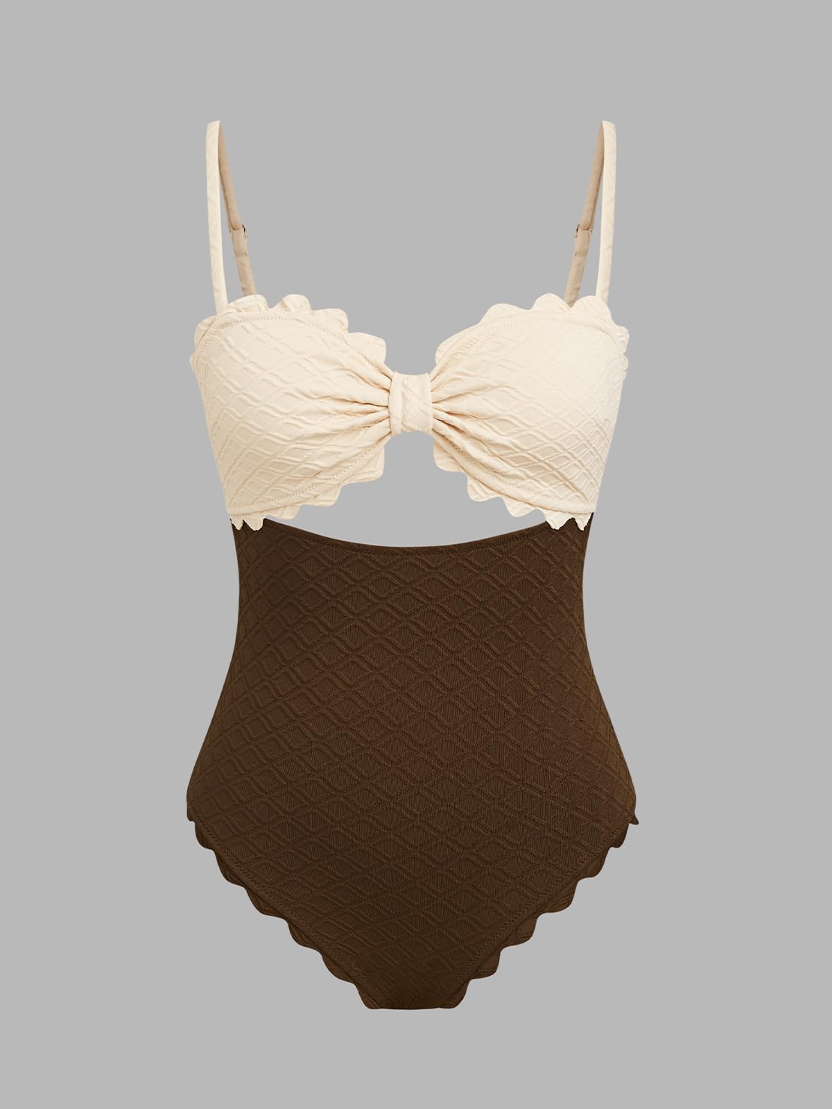 CUPSHE Damen Badeanzug Cut Out Muschelsaum Einteilige Bademode Swimsuit | Verstellbare Träger, Weicher Stoff, Herausnehmbare Cups, Rückenverschluss, Muschelkante, Zierausschnitte