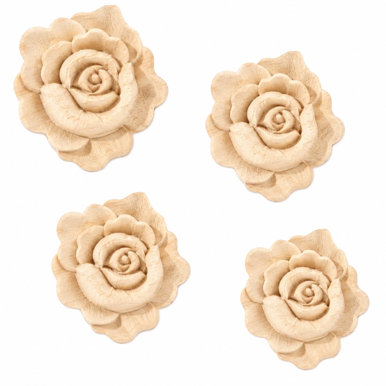 Wooden Rose Applique Decorative Wood Carved Flower Onlay Set of 10-image-47