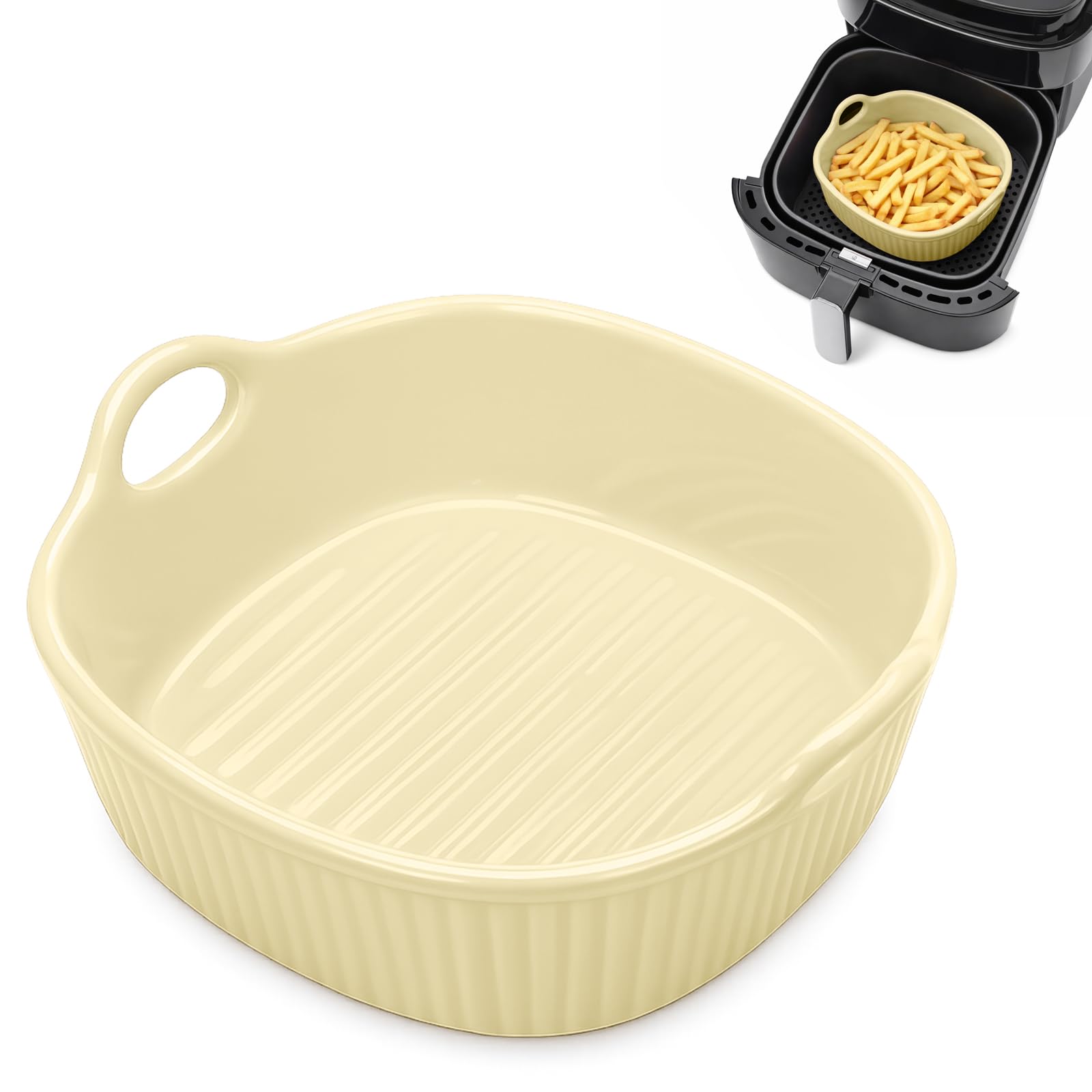Plat à gratin rond en céramique pour friteuse à air chaud 18,5 x 16,5 x 5,5 cm | Moule à lasagnes et à lasagnes coloré | Moule en céramique avec poignées pour four à micro-ondes (gel de lait 650 ml)