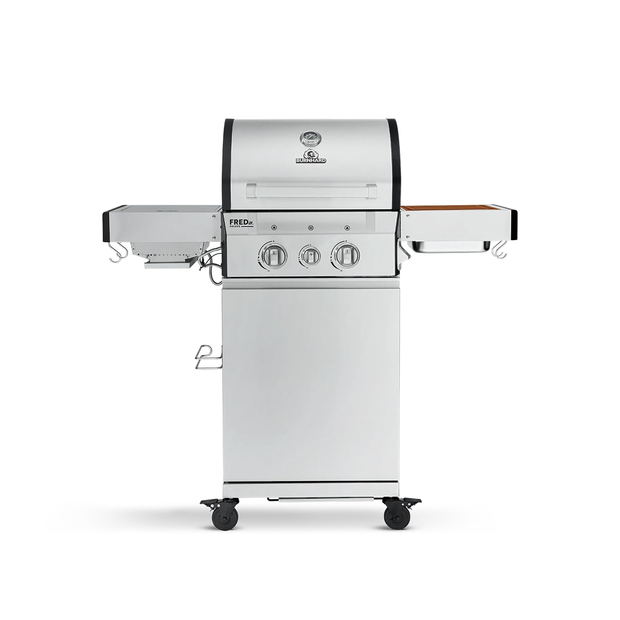 BURNHARD® Gasgrill 2-Brenner 900°C Infrarot-Keramikbrenner, Gusseisen-Grillrost, klappbare Seitentische, Grillabdeckung – FRED Jr. Deluxe – Series 3