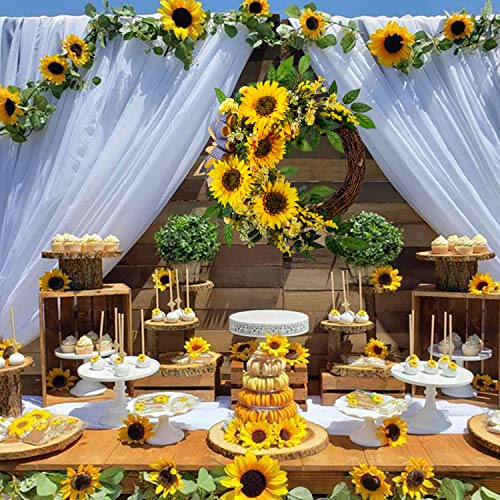 Wanna-Cul 18 Inch Spring Artificial Sunflower Wreath For Front Door,Yellow Decorative Summer Floral Door Wreath With Daisy,Green Leaves And Linen Ribbon For Wall Or Home Decoration #TOP1
