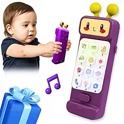 Celular Telefone Infantil De Brinquedo Interativo Música Sons Educativos Luzes Mordedor Sensorial Fase de Dentição Presente Bebê 1 Ano 12 Meses Natal Aniversário Dia Das Crianças (Robô Roxo)