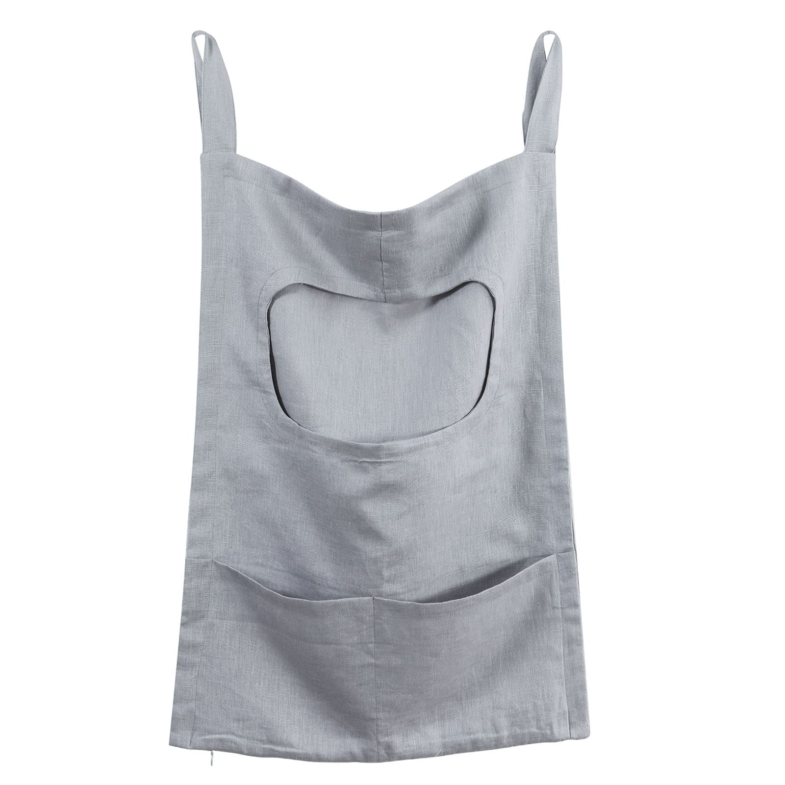 Amazhiyu Pure Linen Over The Door Laundry Hanging Hamper Bag with Bottom Zipper and Pockets Pastel Blue