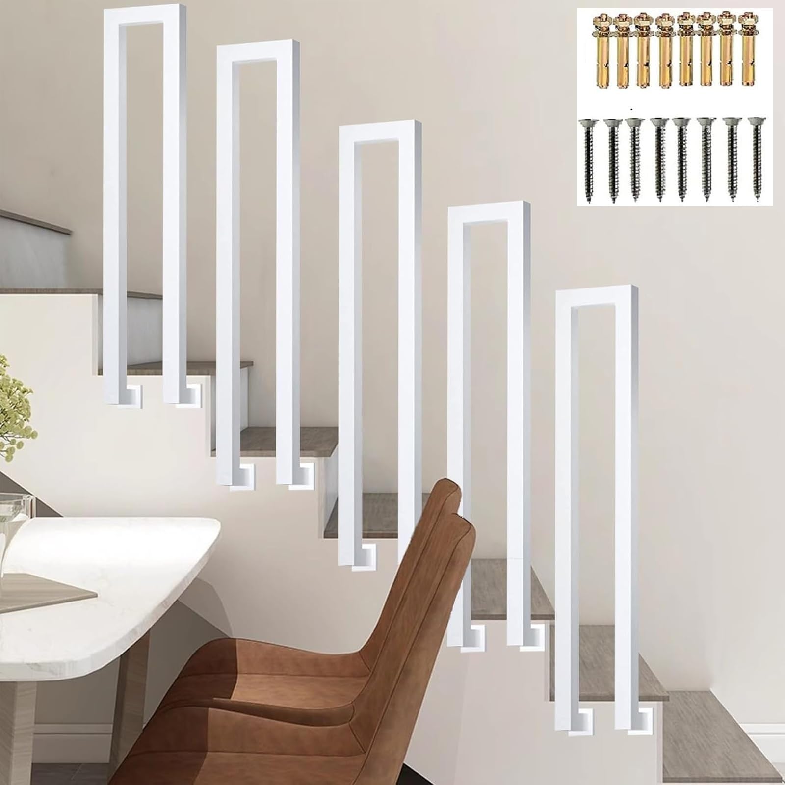 Zyntho White U-Shaped Stairs Handrail, Outdoor Side Mount Stair Railing, 35-100Cm Stair Railing Indoor, For Indoor And Outdoor Garden Attic Steps Decoration Staircase Handrails(45Cm/1.4Ft)