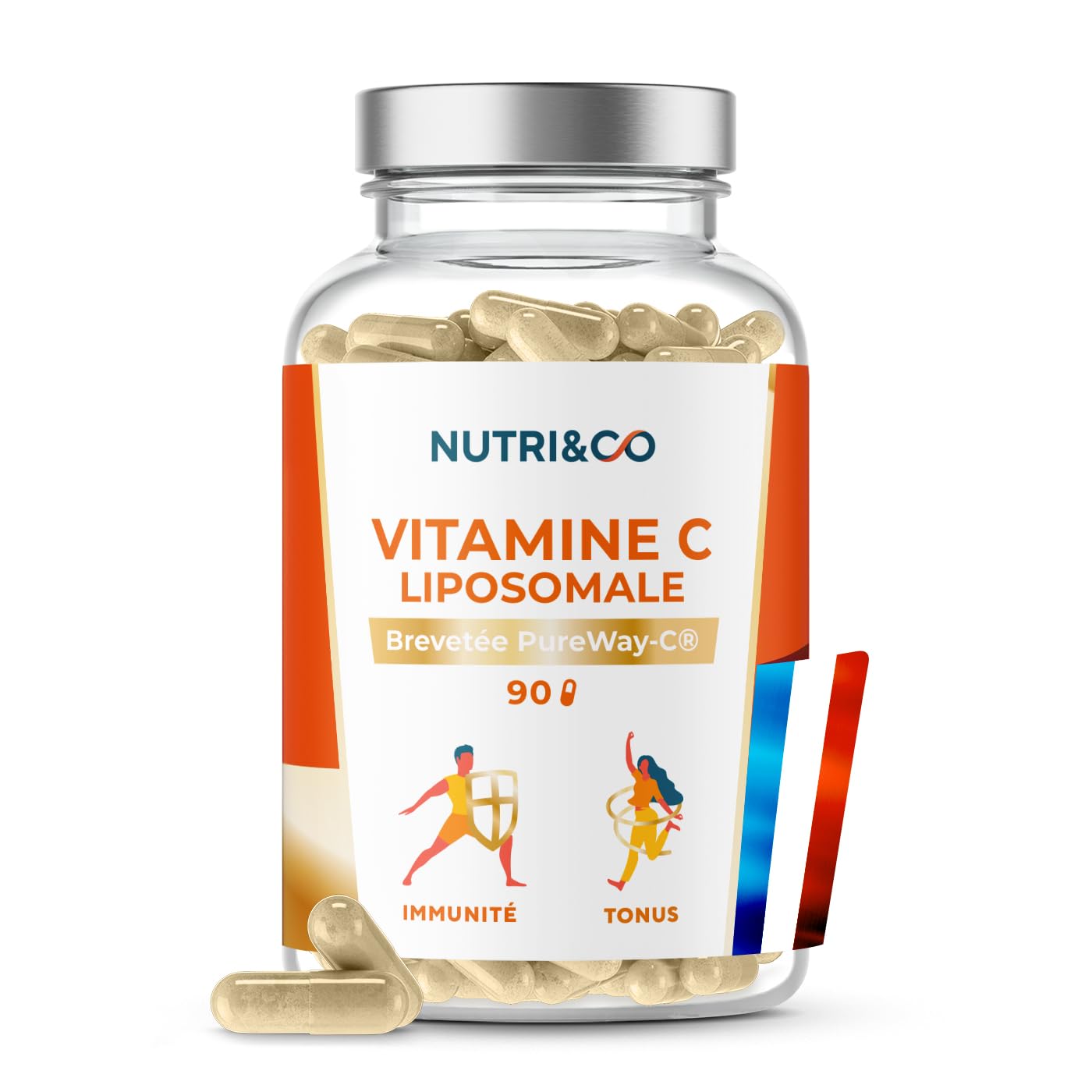 NUTRI & CO Vitamine C Liposomale PureWay-C® 1000mg & Bioflavonoïdes - Haute Biodisponibilité - 30 jours - 90 gélules Vegan - Fabriqué en France