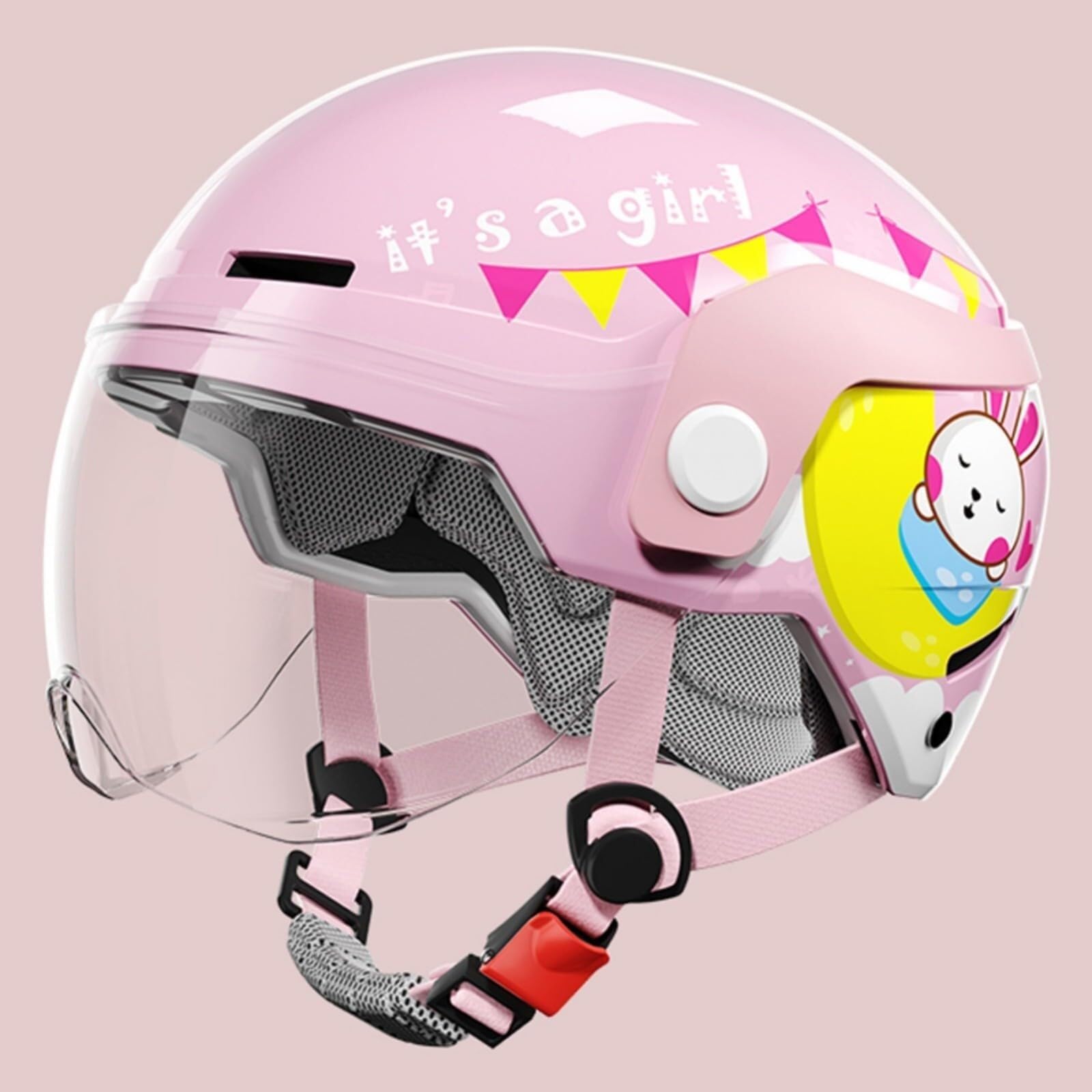Proteggi il Suo Sorriso: Casco Moto Bambino Omologato ECE 22.06 Estate Traspirante Casco Aperto Ragazzo Ragazza Scooter Motorino Doppia Ventilazione Gatto Rosa Blu