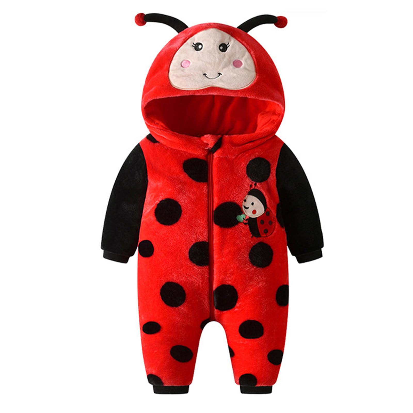 SAYOO Newborn Baby Christmas Snowsuit Animals Fleece Jumpsuit Romper Hooded Winter Snowsuit Clothes One Piece Outwear Coat (Black Red, 6-9 Months)
