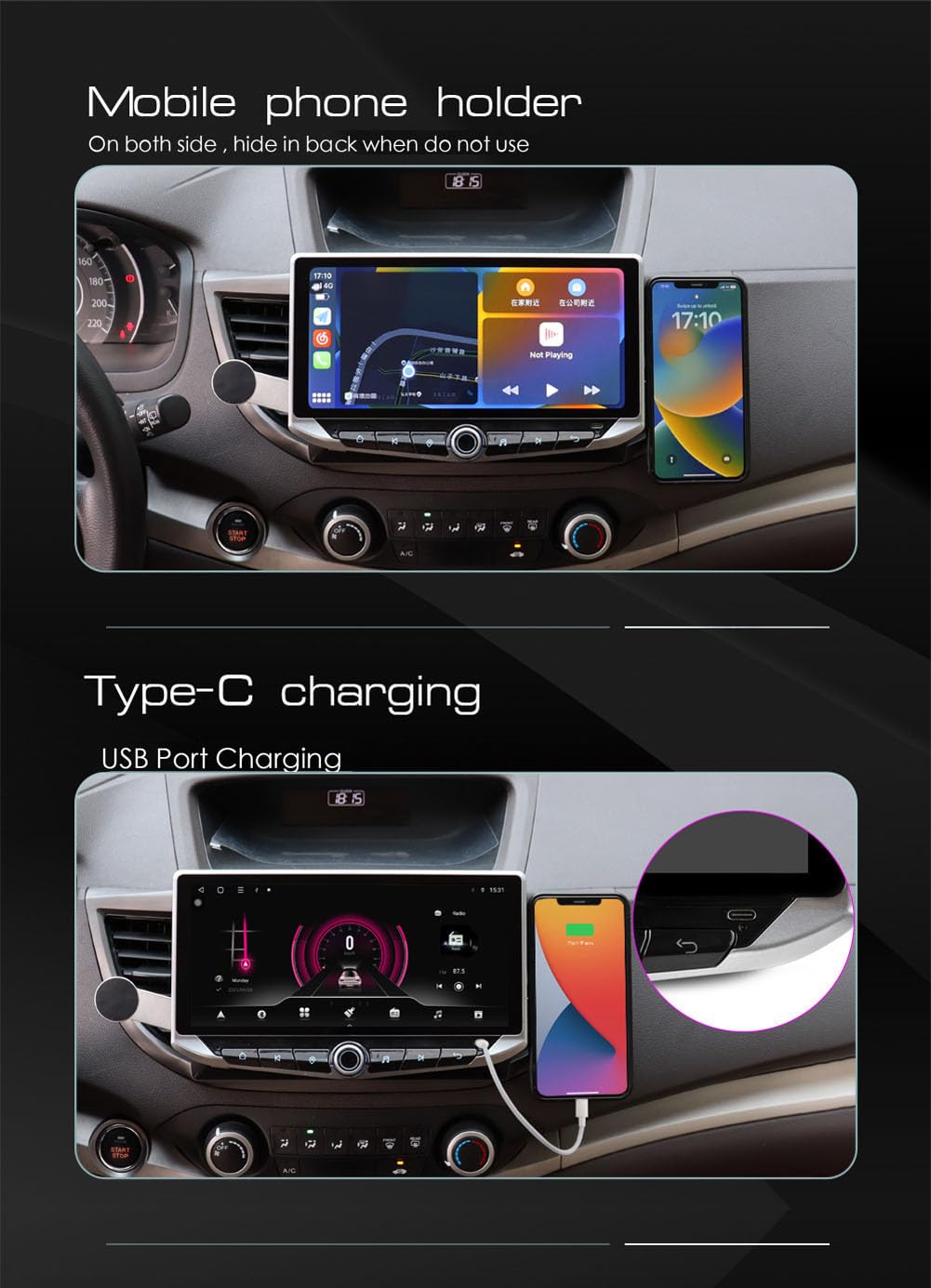 10,9 Zoll QLED Android Auto Multimedia Stereo für Toyota RAV4 2013-2018 Head Unit Radio GPS Navi WIFI BT Carplay SWC Telefonhalter Typ C Aufladen