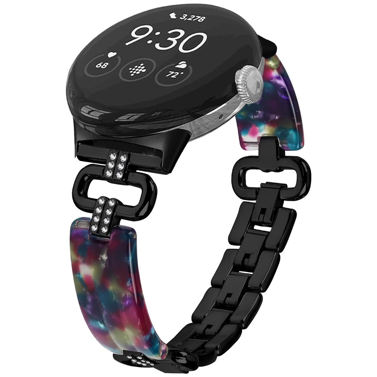 Miimall Resin Metal Strap for Google Pixel Watch 4/3/2/1 41mm (NOT for 45mm), Bling Rhinestone Pixel Watch 4 Band