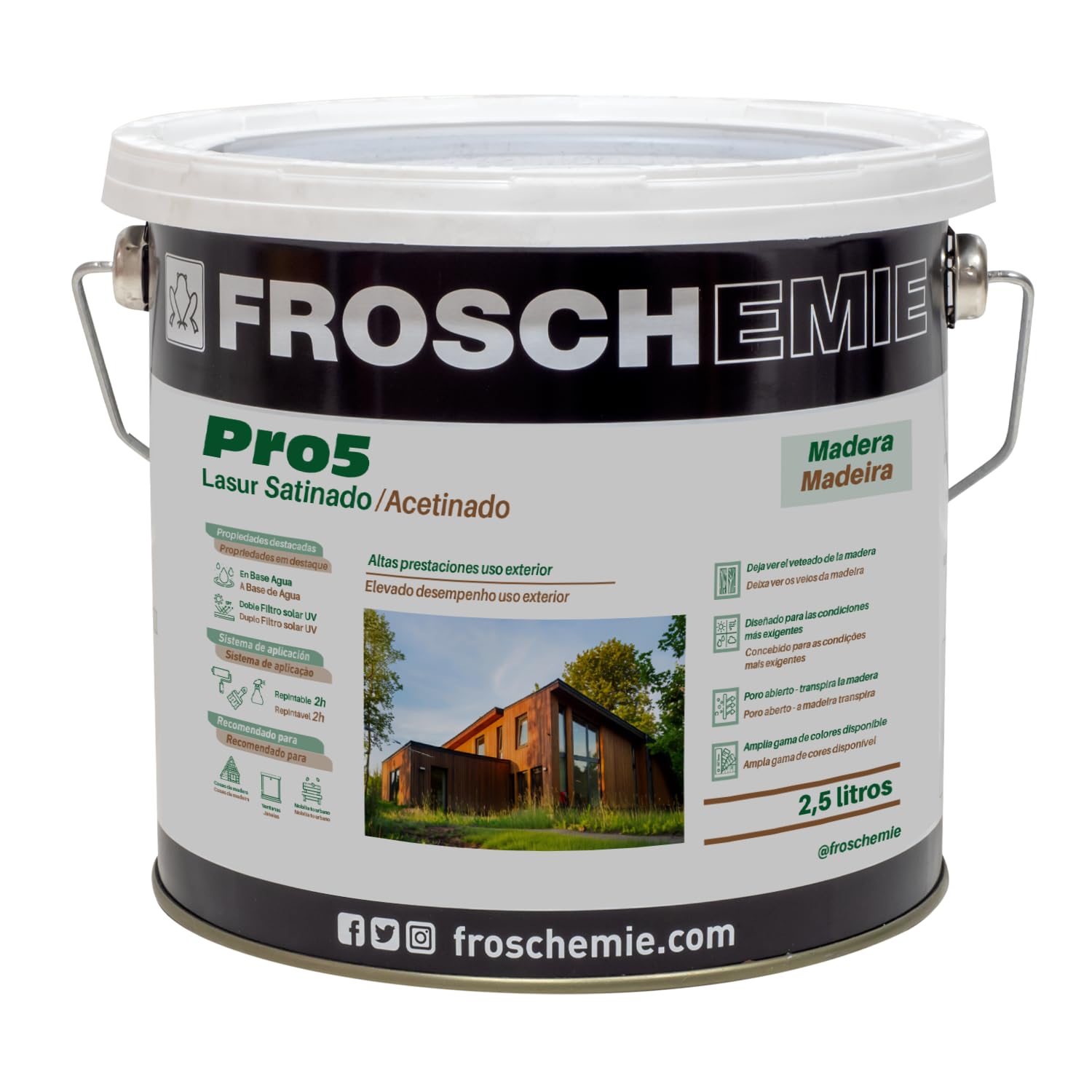 Pro5 114 Almendra 2,5 litros Lasur Protector Decorativo de Madera exterior en Base Acuosa Ideal para Acabados Satinados, Excelente Penetración, Durabilidad, de Secado Rápido e Impermeable