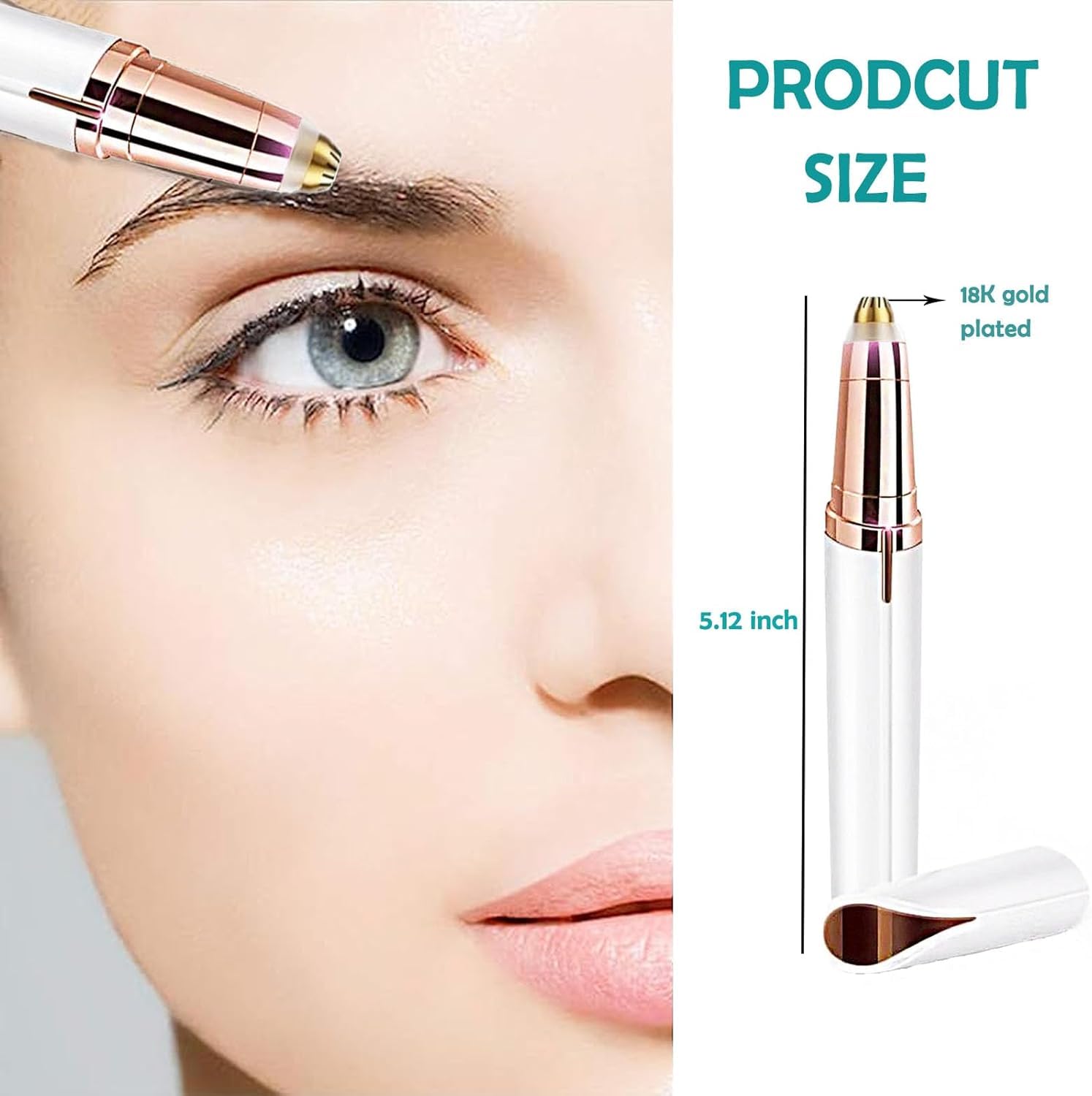 Penna trimmer elettrica ricaricabile USB per sopracciglia, rimuovi peli indolore e preciso, strumento sicuro per viso, gambe, labbra, ascelle e mani (Bianco)