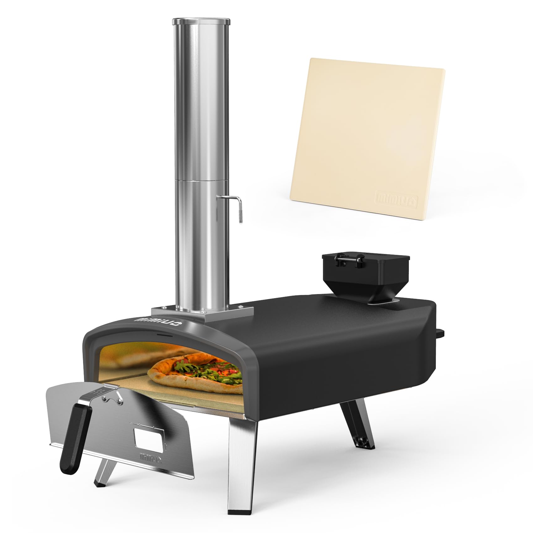 Mimiuo Horno de pizza de pellets de madera de 12 pulgadas al aire libre – 510 °C 60S hornear, con piedra