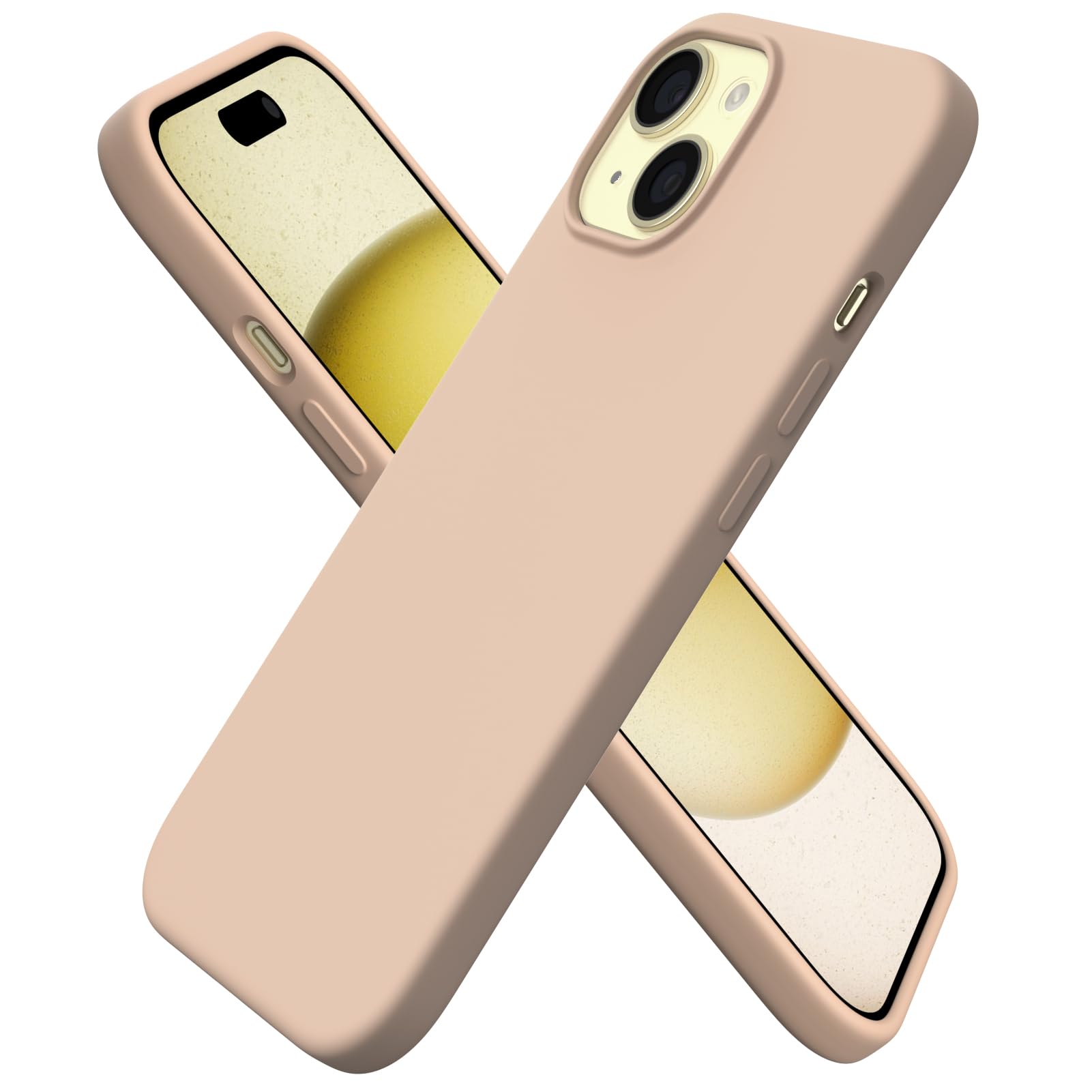 ORNARTO Compatible with iPhone 15 Plus Case 6.7", Slim Liquid Silicone 3 Layers Full Covered Soft Gel Rubber Cover Protective Phone Case with Anti-Scratch Microfiber Lining-Nude Beige