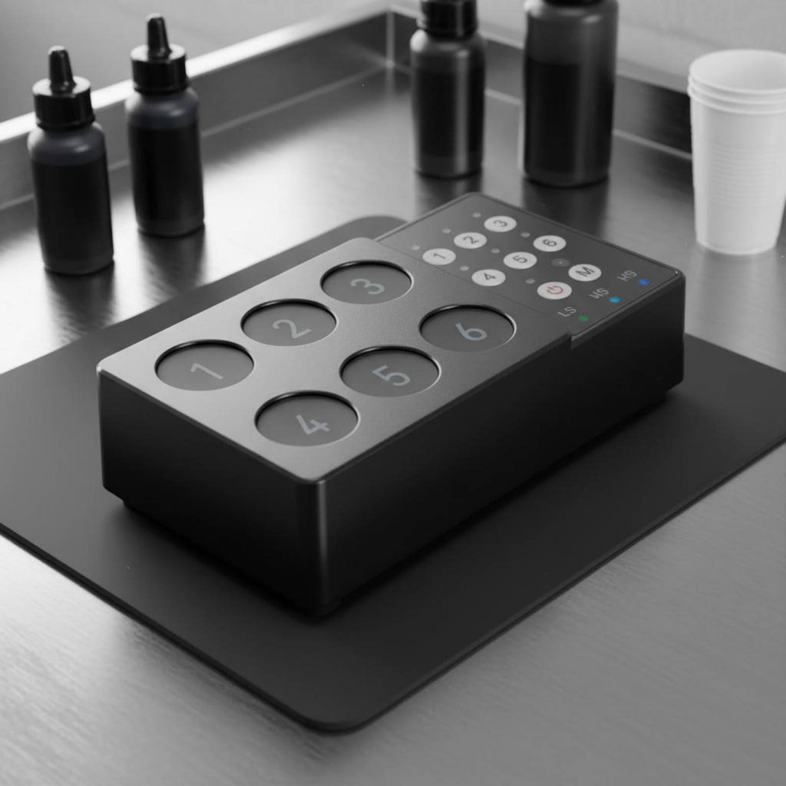 Mezclador de Automático Agitador Mezcladora con Seis Plazas de Mezcla y Operación por Botón Ligero y Ahorra Esfuerzo Manual Adecuado para Tatuadores y Pintores, Array, Negro