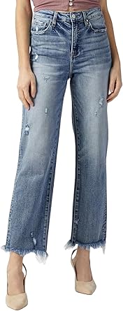 Risen Womens High Waist Raw Hem Straight Jeans