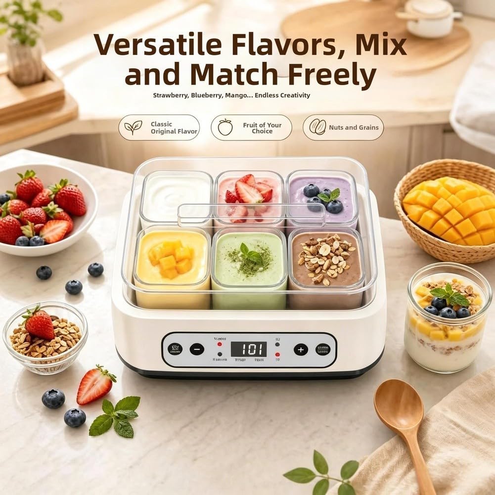Yogurtiera 6 Barattoli Timer Regolabile Yogurtiera 6 Barattoli