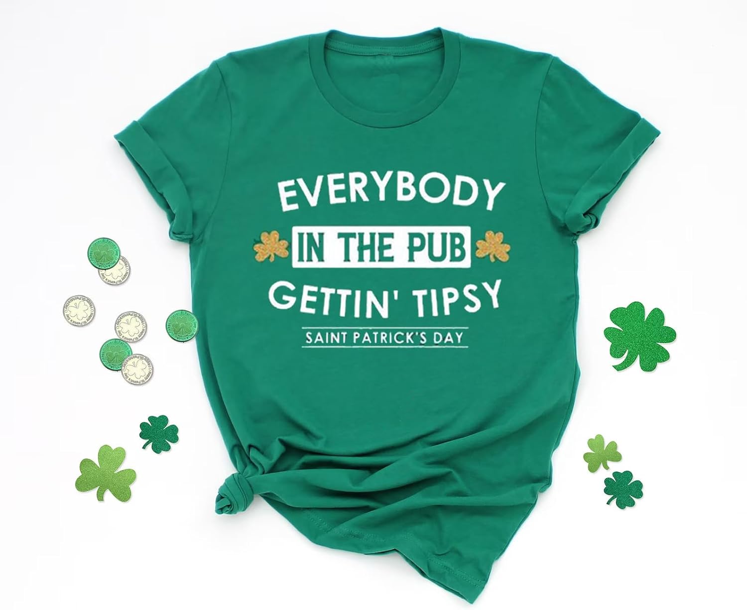 Womens St Patrick's Day T-Shirt Let's Get Lucked Up Shirt Irish Clover Funny Holiday Lucky Graphic Tee Tops - Image 2