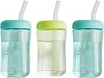 The First Years Squeeze & Sip Toddler Straw Cups - Squeezable Transition Sippy Cup with Silicone Straw - Toddler Feeding Supplies - 7 Oz - 3 Count - Ages 6 Months and Up