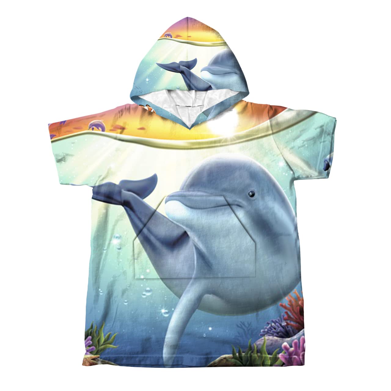 Highdi Poncho con Cappuccio Bambini Modello, Asciugamano da Spiaggia Microfibra Accappatoio con TascheIl Asciugatura Rapida Telo Mare Poncho da Bagno