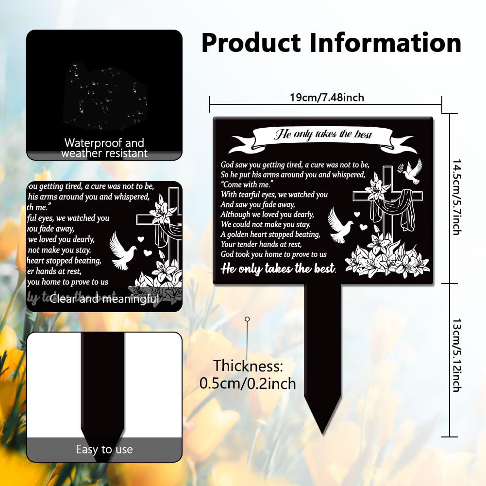 GLOBLELAND Rectangle Dove Flower Lily Garden Stake Memorial Remembrance Plaque for Cemetery - Acrylic Waterproof Grave Marker for Yard - Image 3