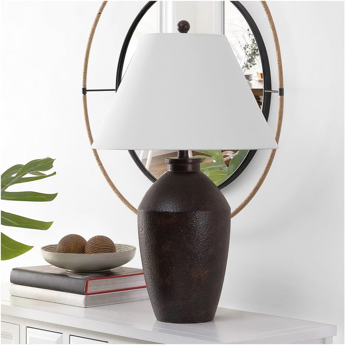 SAFAVIEH Lighting Collection Rani Modern Rustic Farmhouse Brown 30-inch Bedroom Living Room Home Office Desk Nightstand Table Lamp (LED Bulb Included)