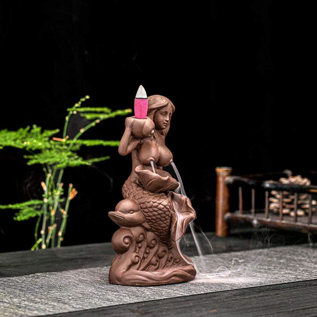 Incense Waterfall Burner Handmade Ladies Design Ceramic Incense Holder with 20 pcs Free Incense Cones for Home Office Decor, Yoga Meditation (1)