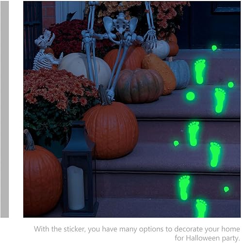 Miniatura 4 de Calcomanías de suelo que brillan en la oscuridad, calcomanías de huellas, brillantes recortes fluorescentes para decoración de fiesta de Halloween