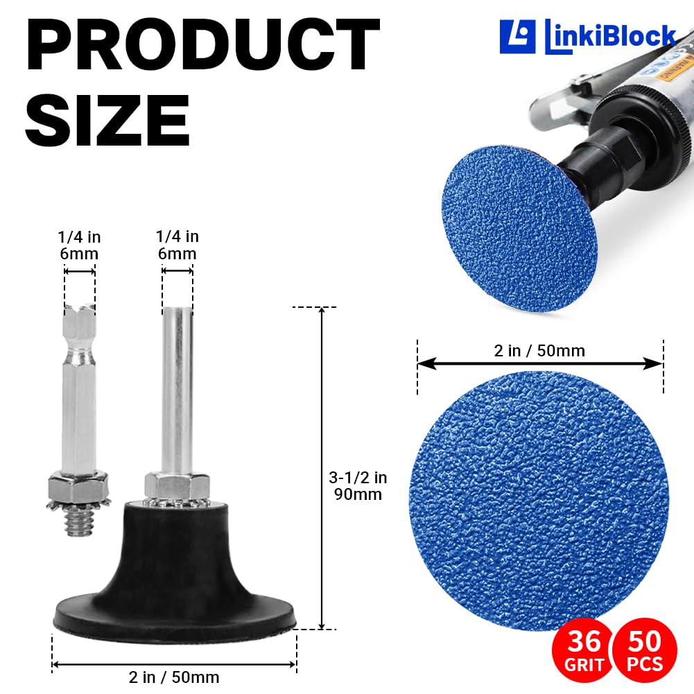 50Pcs 2 inch R-Type Quick Change Zirconia Surface Conditioning Sanding Discs Set 36 Grit with Adapter & Backing Pad