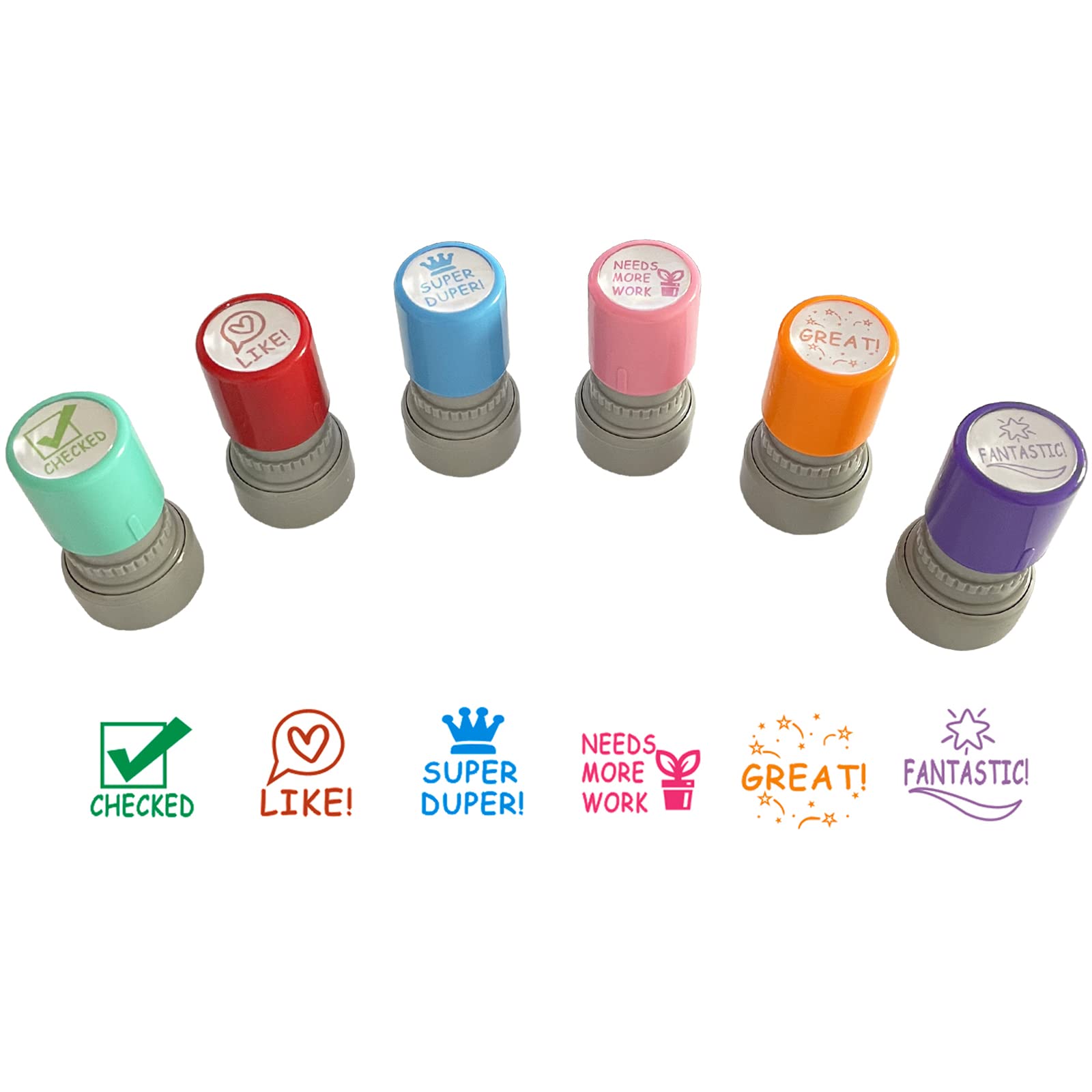 WAFJAMF Pack of 6 Sorted Teacher Stamp Teachers Self-Inking Rubber Stamps Teacher Review Photosensitive Colorful Behavior Stamper for Education