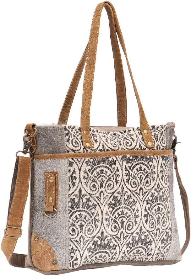 Myra Bag Ace Upcycled Canvas & Cowhide Messenger Bag S-1476 - Image 3