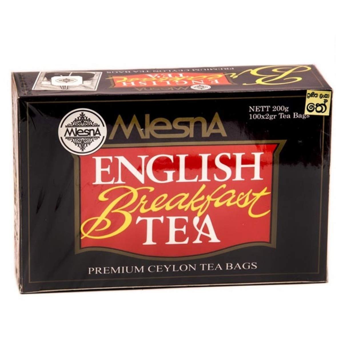 Mlesna English Breakfast Tea 100 Tea Bags - Pure Ceylon Sri Lanka Fine Black Tea Box