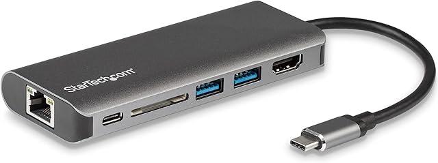 StarTech.com USB C Multiport Adapter - Portable USB-C Dock to 4K HDMI, 2-pt USB 3.0 Hub, SD/SDHC, GbE, 60W PD Pass-Through - USB Type-C/Thunderbolt 3 (DKT30CSDHPD)