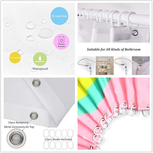 Miniatura 10 de LB Western Cactus Shower Curtain Sets with Rugs Tropical Green Succulent Botanical with Floral on Pink Fabric Shower Curtain with Hooks Watercolor