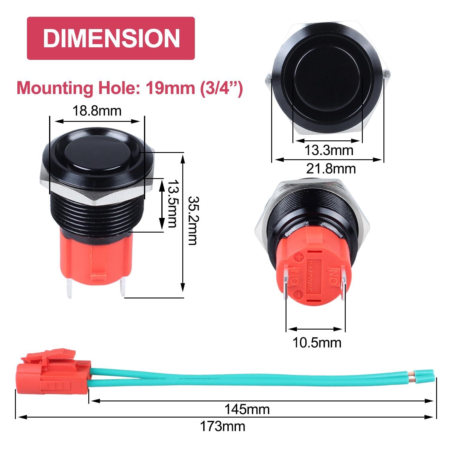 Snapklik.com : DMWD 19mm Heavy Duty Latching Metal Push Button Switch ...