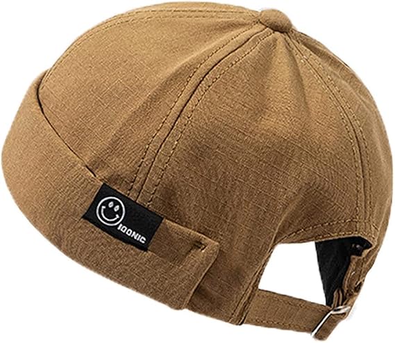 Men Hats Docker Cap Hats Beanie Sailor Cap Worker Hat Rolled Cuff Retro Brimless Hat with Adjustable (MP113-Khaki)