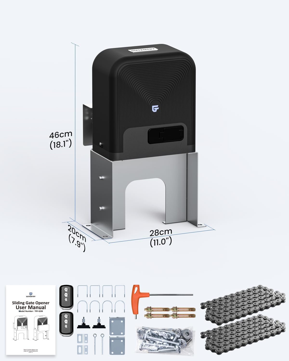 Automatic Gate Opener,Sliding Gate Opener,Electric Gate Openers with Remote Complete Kit,Hardware Security System Kit for Gates,Rolling Driveway Slide Gate Motor (Black, 1500lb)