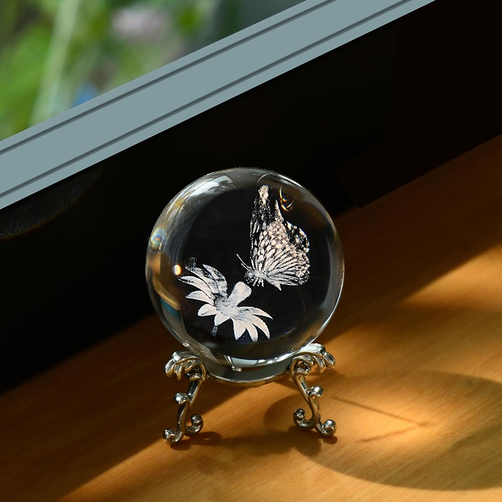 Butterfly Gifts for Women 3D Crystal Ball Butterfly Gift for Her Girl with Stand Wife Mom