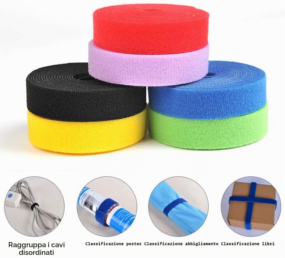 Colorate Fascette Fermacavi 7 Rotoli,Fascette cavi Regolabili Lunghezza,12mm x 5M Cinghie Fermacavi,Riutili Zzabile,per Organizzare cavi,Home,Ufficio,Cucire e DIY Artigianato