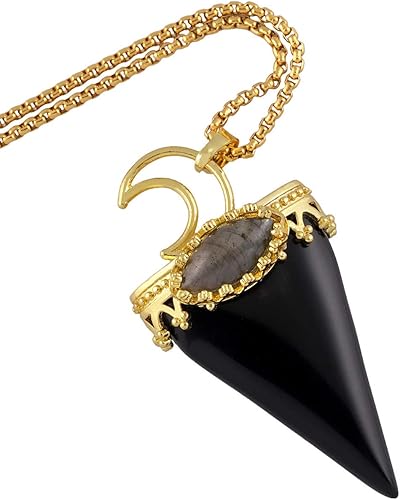 Miniatura 2 de SUNYIK Collar con colgante de piedra de labradorita de triángulo natural para mujer, colgante de piedra de cristal curativo con cadena