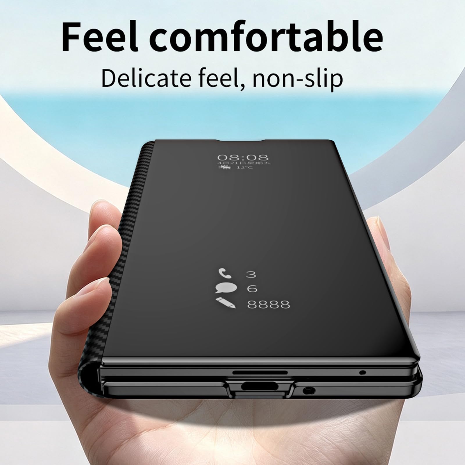 Ribaltabile Custodia per Samsung Galaxy Z Fold 8 Ultra, Chiaro Finestra | Fibra di Carbonio Modello Pelle Placcatura Specchio Cover con Funzione Supporto S-Pen Slot Caso,D'oro,Fold 8 Ultra