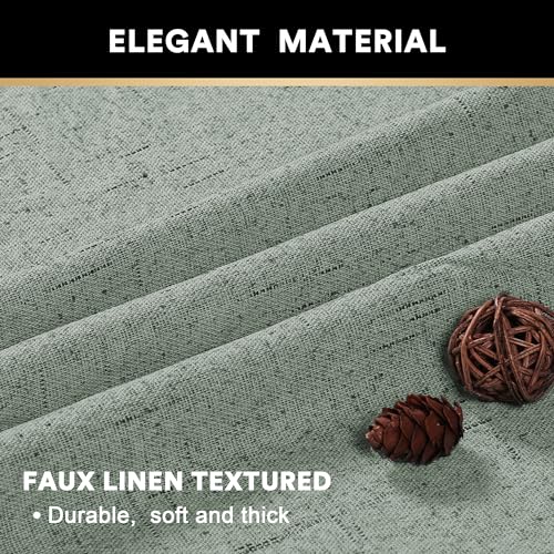 Image of PrinceDeco Linen 100% Blackout Curtains 84 Inches Length 2 Panels Set Grommet Curtains for Living Room Bedroom Thermal Insulated and Room Darkening Linen Curtains with White Liner,Green Bay,W42 X L84