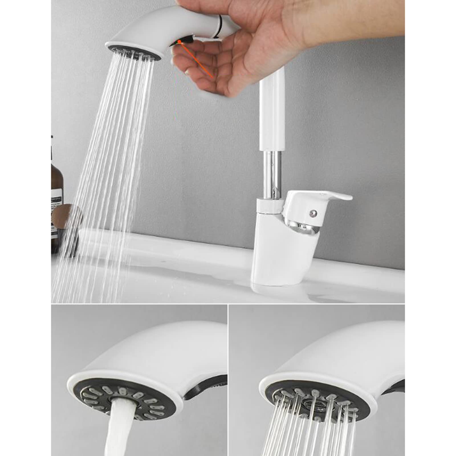 Grifos de Lavabo con Ducha Extraible Blanco Grifo Fria y Caliente Elevador Telescópico Giratorio Grifos Lavabos Latón